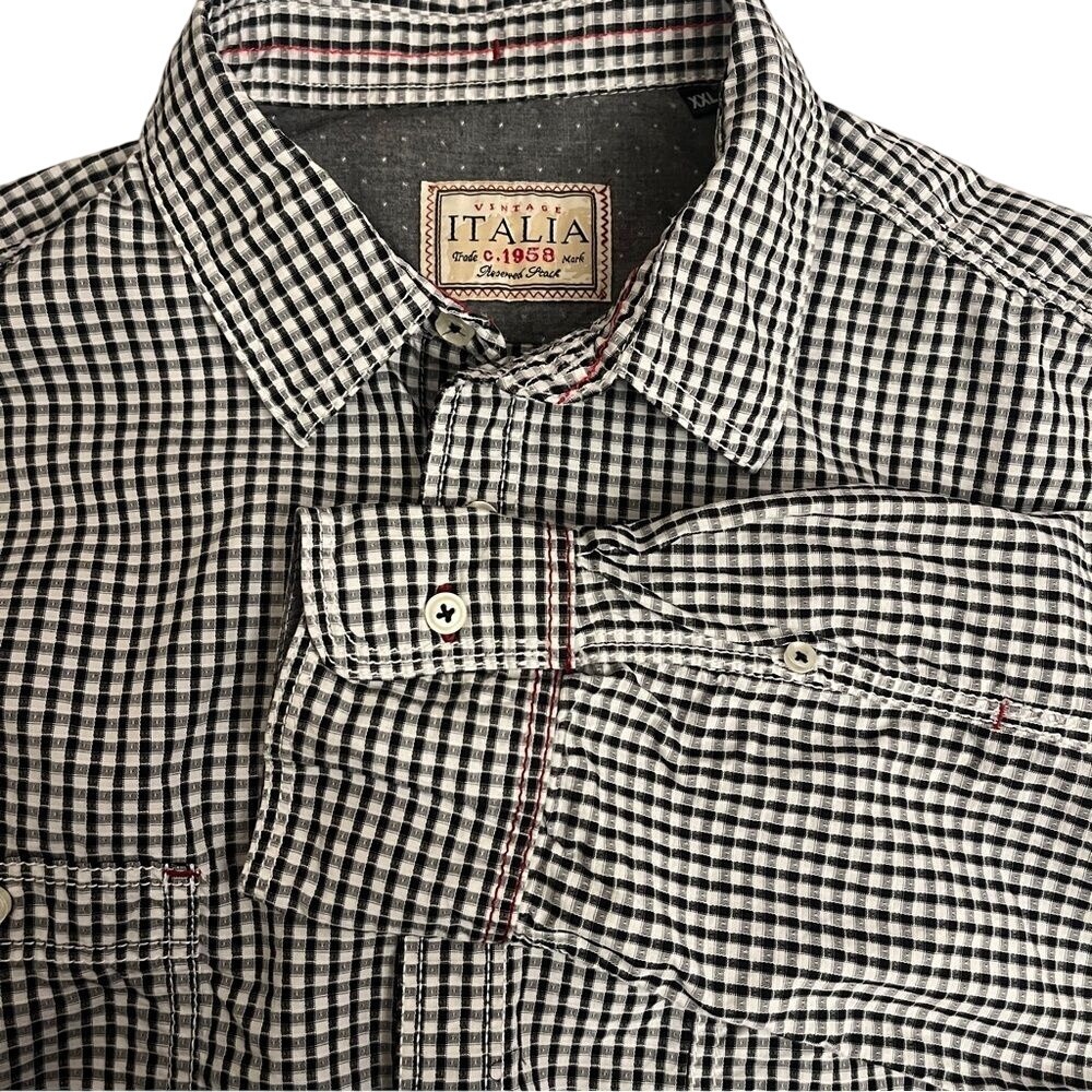 Italia Village Brand Men's Black White Checkered XXL Long Sleeves